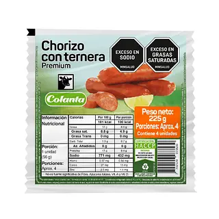 Chorizo Ternera Colanta 225 g x 4 u