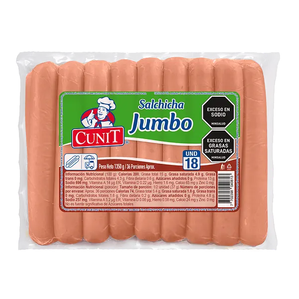 Salchicha Jumbo Cunit 1350 g x 18 u