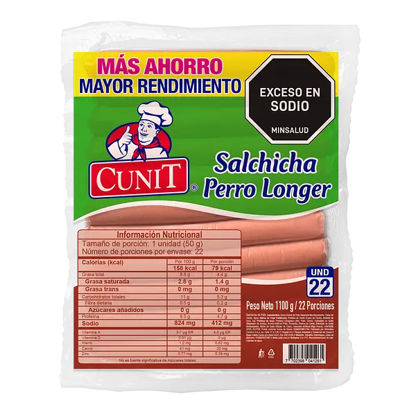 Salchicha Perro Longer Cunit 1.1 Kg x 22 u