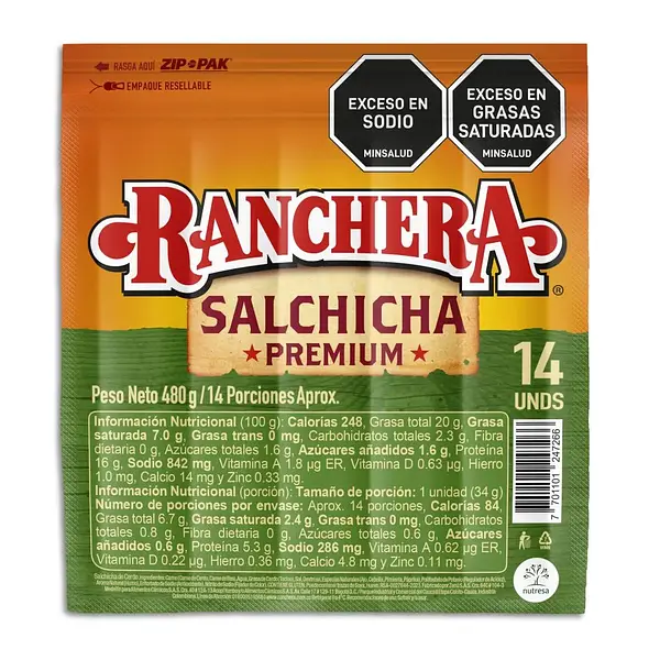 Salchicha Ranchera 480 g x 14 u