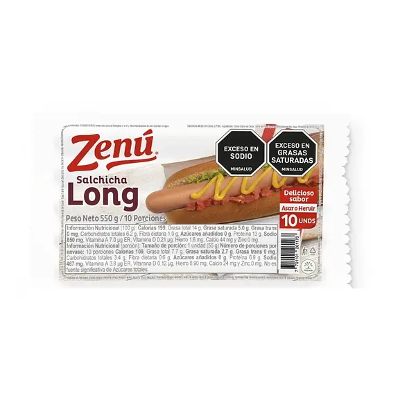Salchicha Long Zenú 550 g x 10 u